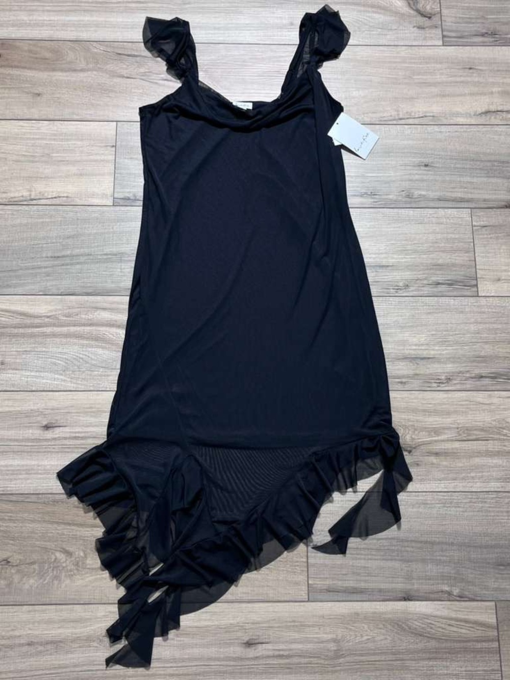Love, Fire Womens Asymmetrical Hem Ruffle Strap Dress Size Large Black